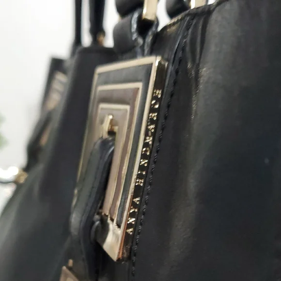 ANYA HINDMARCH "Black Leather Handbag Gold Decoration Unique